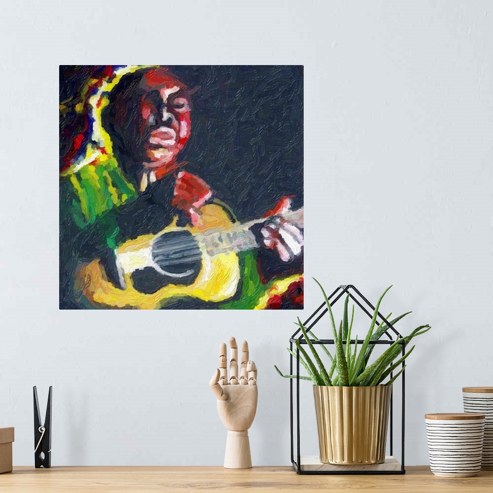 A bohemian room featuring Blues Guitar Player Impasto