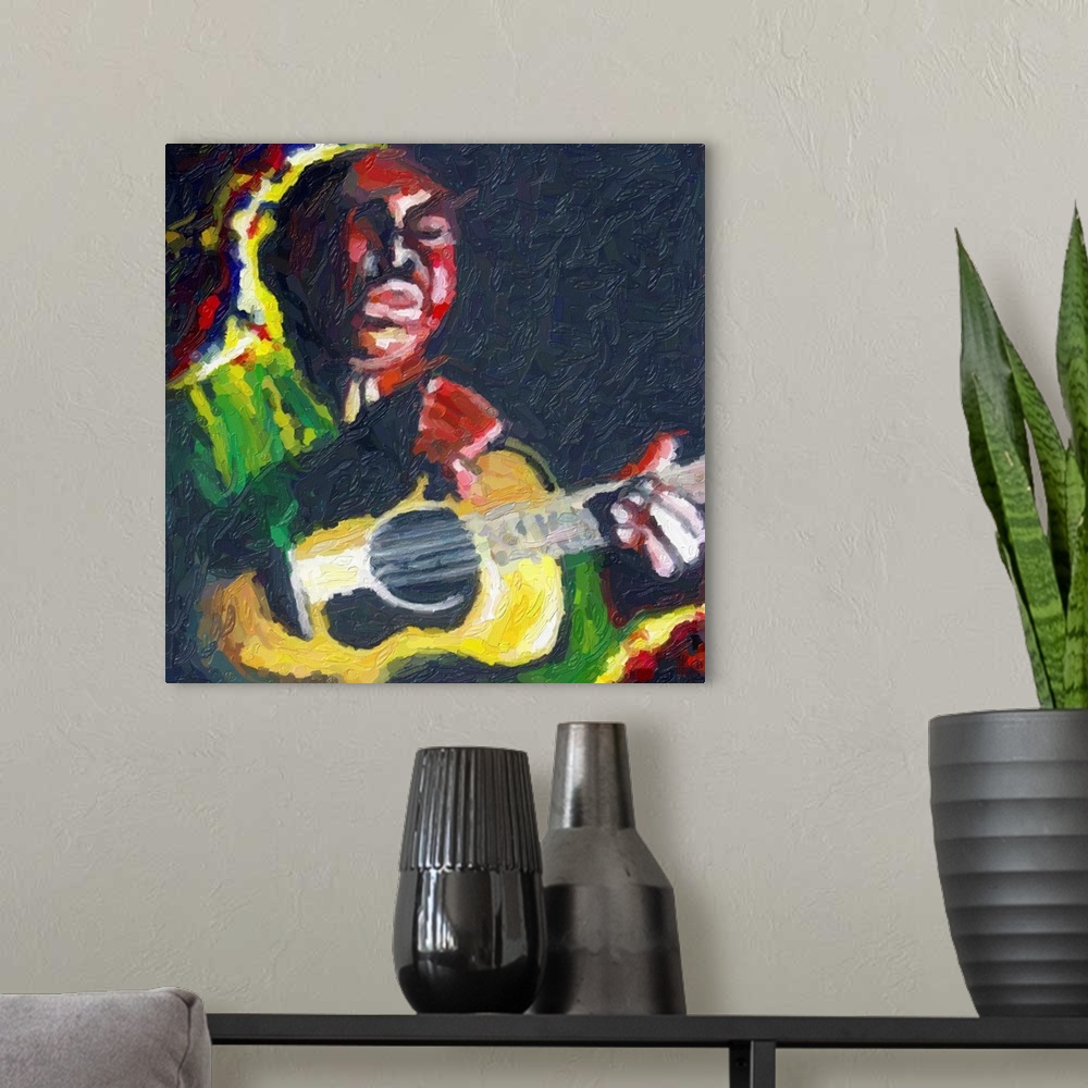 A modern room featuring Blues Guitar Player Impasto