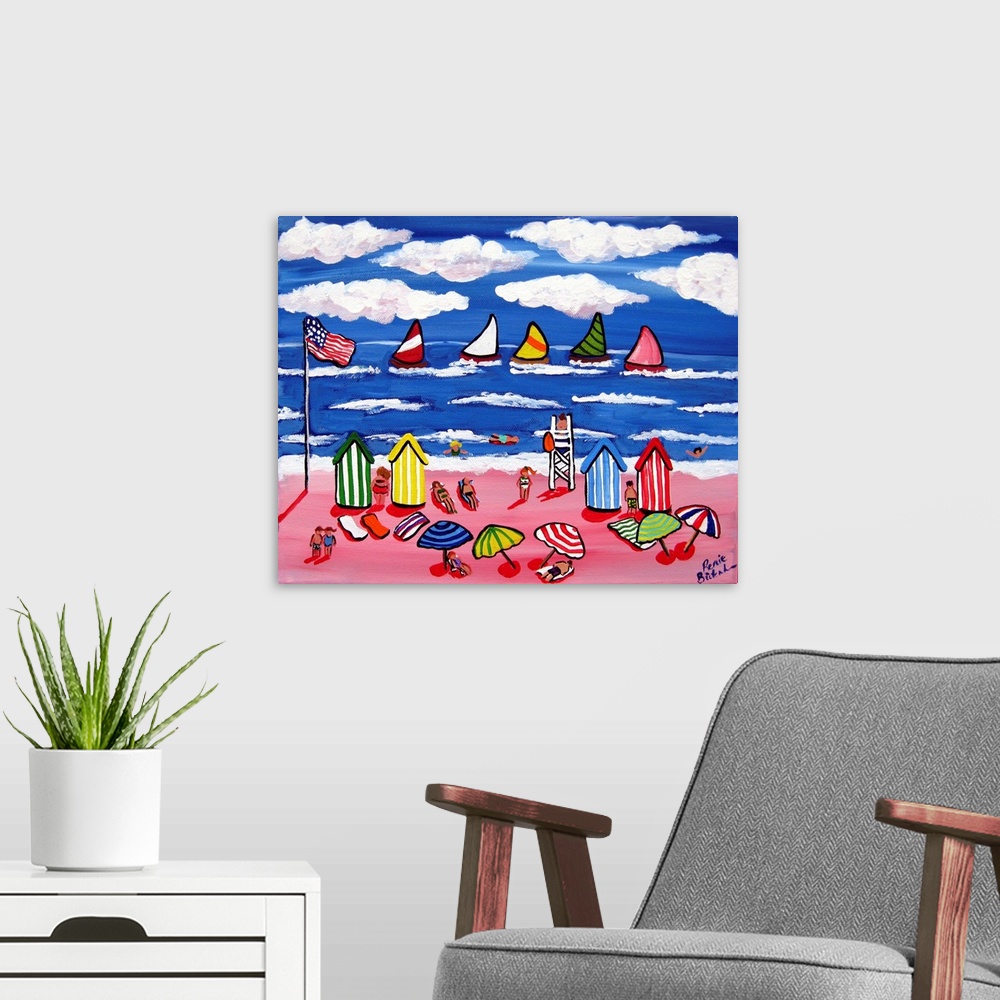 A modern room featuring Colorful and fun day at the beach.