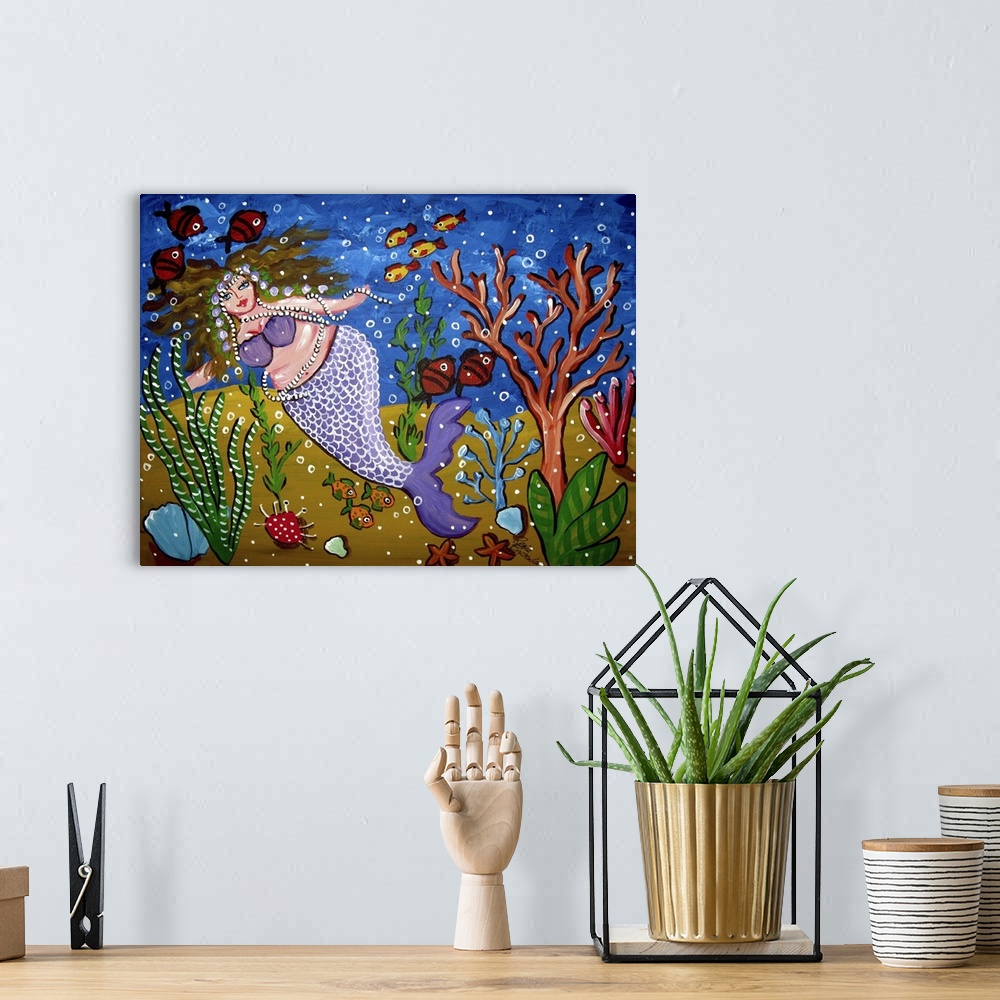 A bohemian room featuring Fun and colorful Mermaid with various sea life.