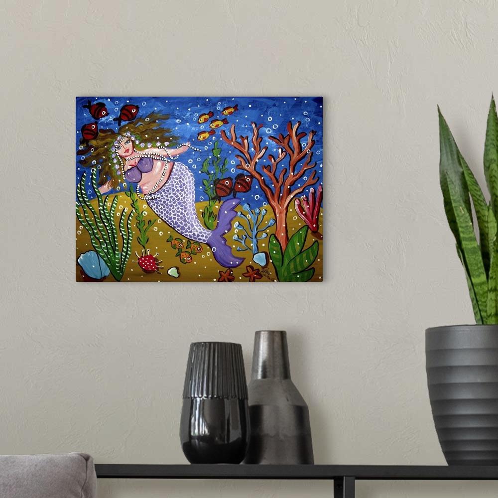 A modern room featuring Fun and colorful Mermaid with various sea life.