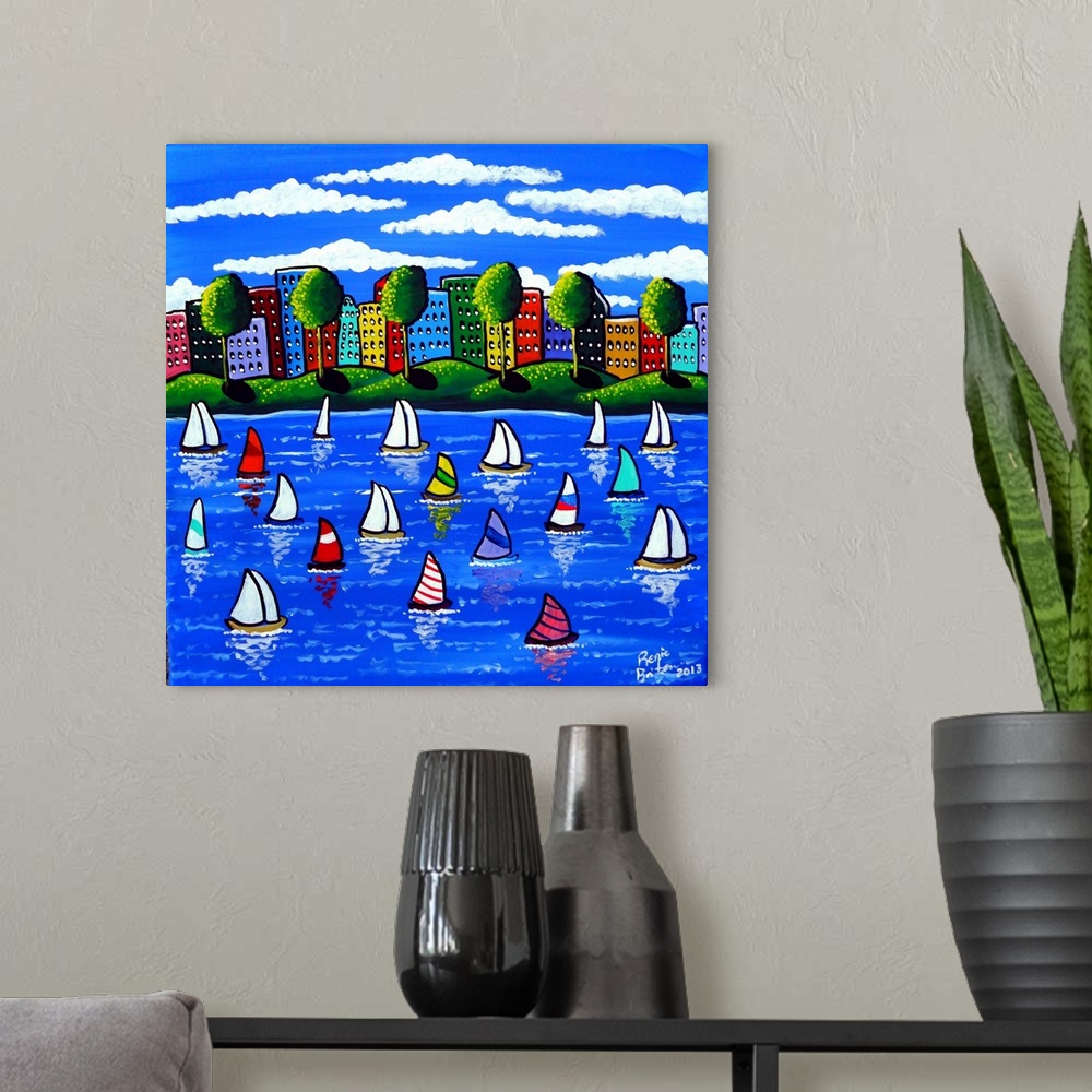 A modern room featuring Spring has sprung and many lovers of sailing have launched their boats. A colorful cityscape is i...