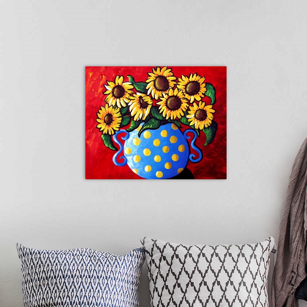 A bohemian room featuring Colorful floral still life with sunflowers.