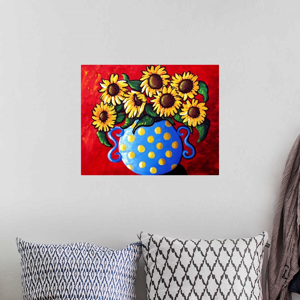 A bohemian room featuring Colorful floral still life with sunflowers.