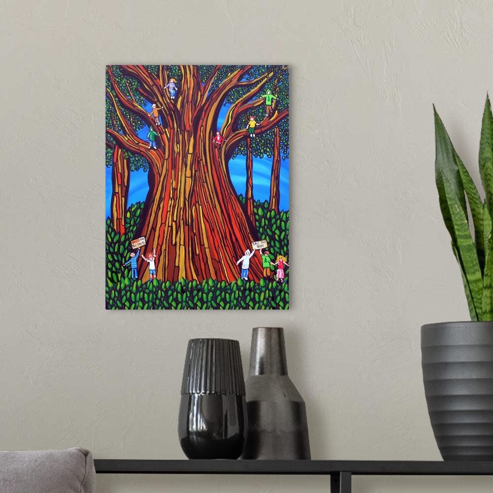 A modern room featuring Save our trees!