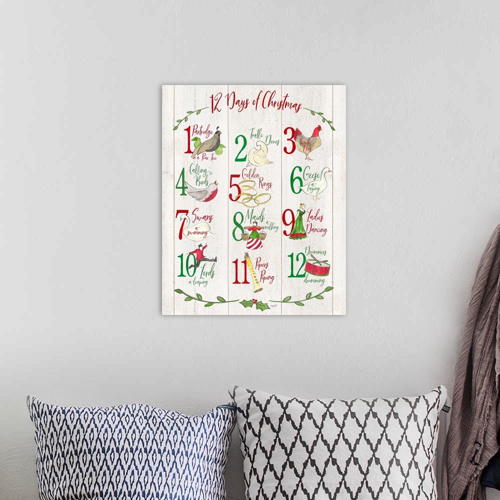 A bohemian room featuring 12 Days of Christmas sign