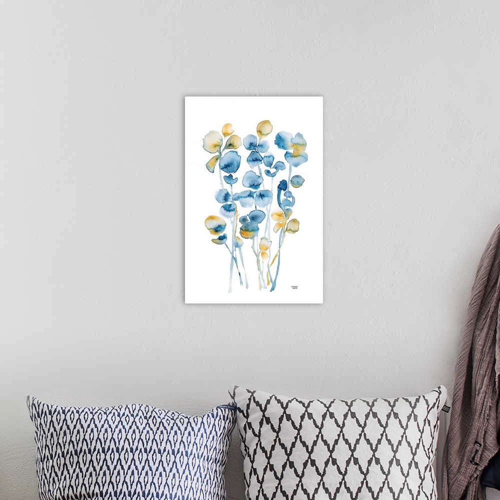 A bohemian room featuring Blue and Gold Watercolor Floral