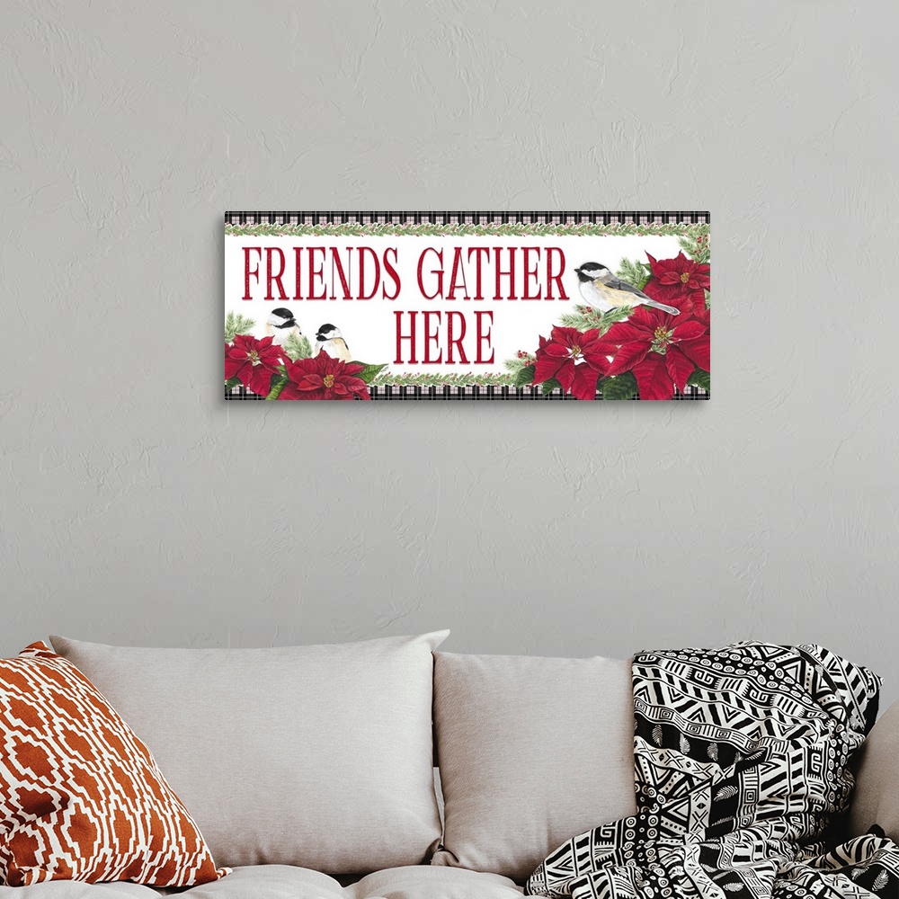 A bohemian room featuring Chickadee Christmas Red - Friends Gather horizontal