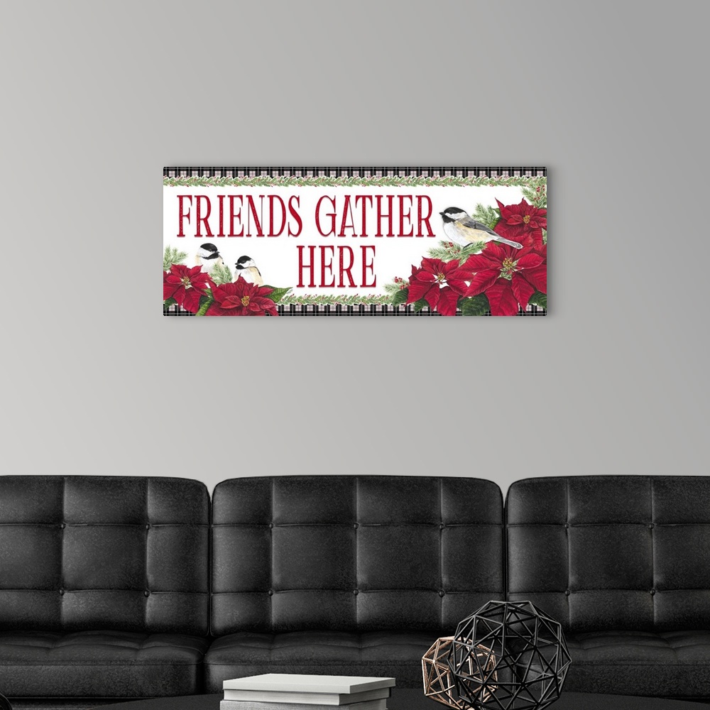 A modern room featuring Chickadee Christmas Red - Friends Gather horizontal