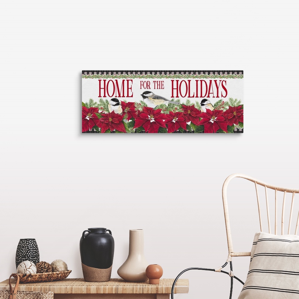 A farmhouse room featuring Chickadee Christmas Red - Home for the Holidays horizontal