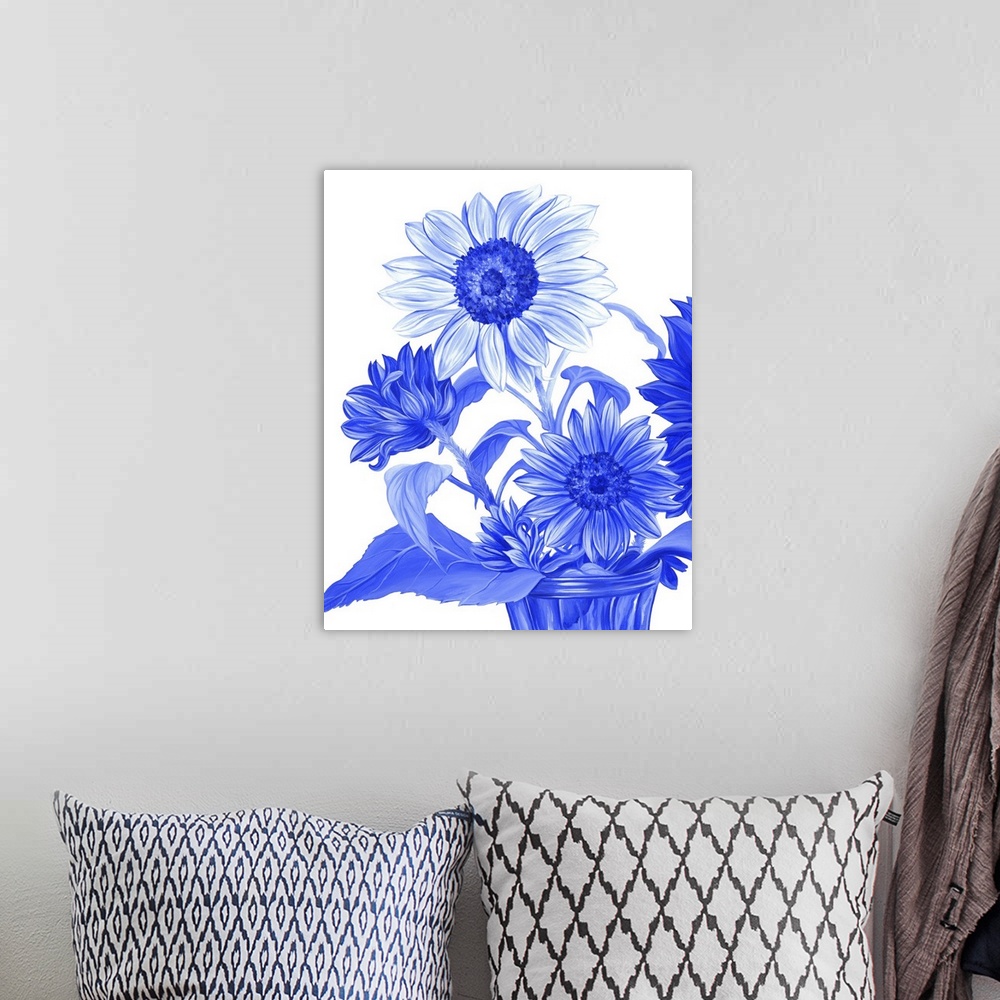 A bohemian room featuring China Sunflowers Blue II