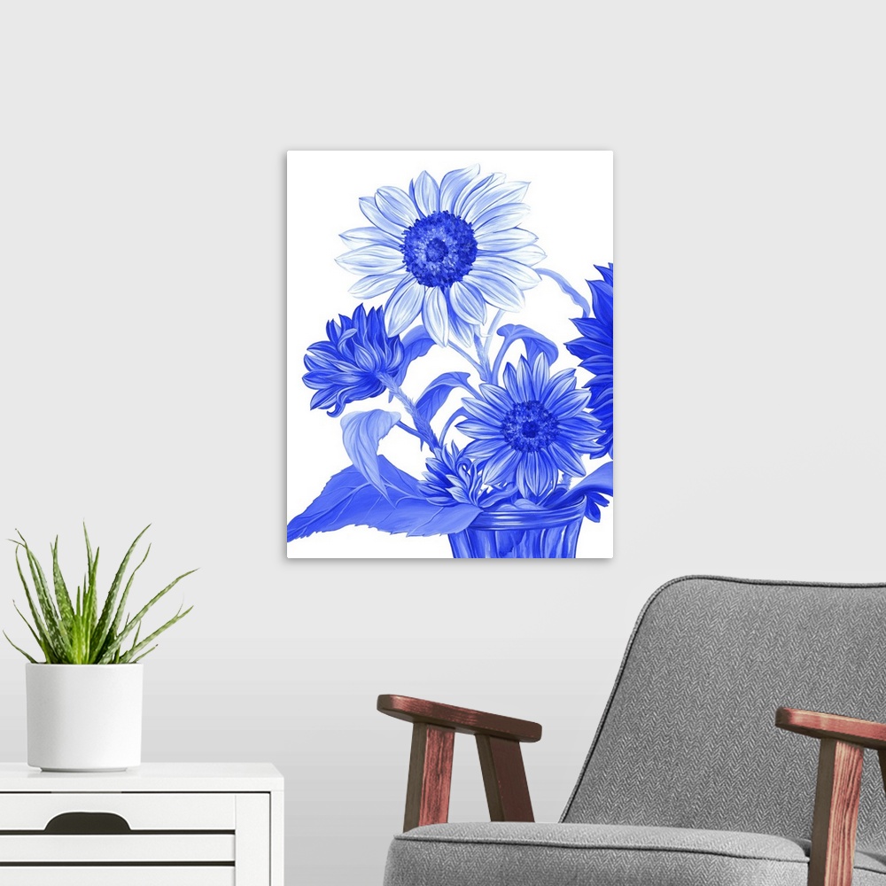 A modern room featuring China Sunflowers Blue II