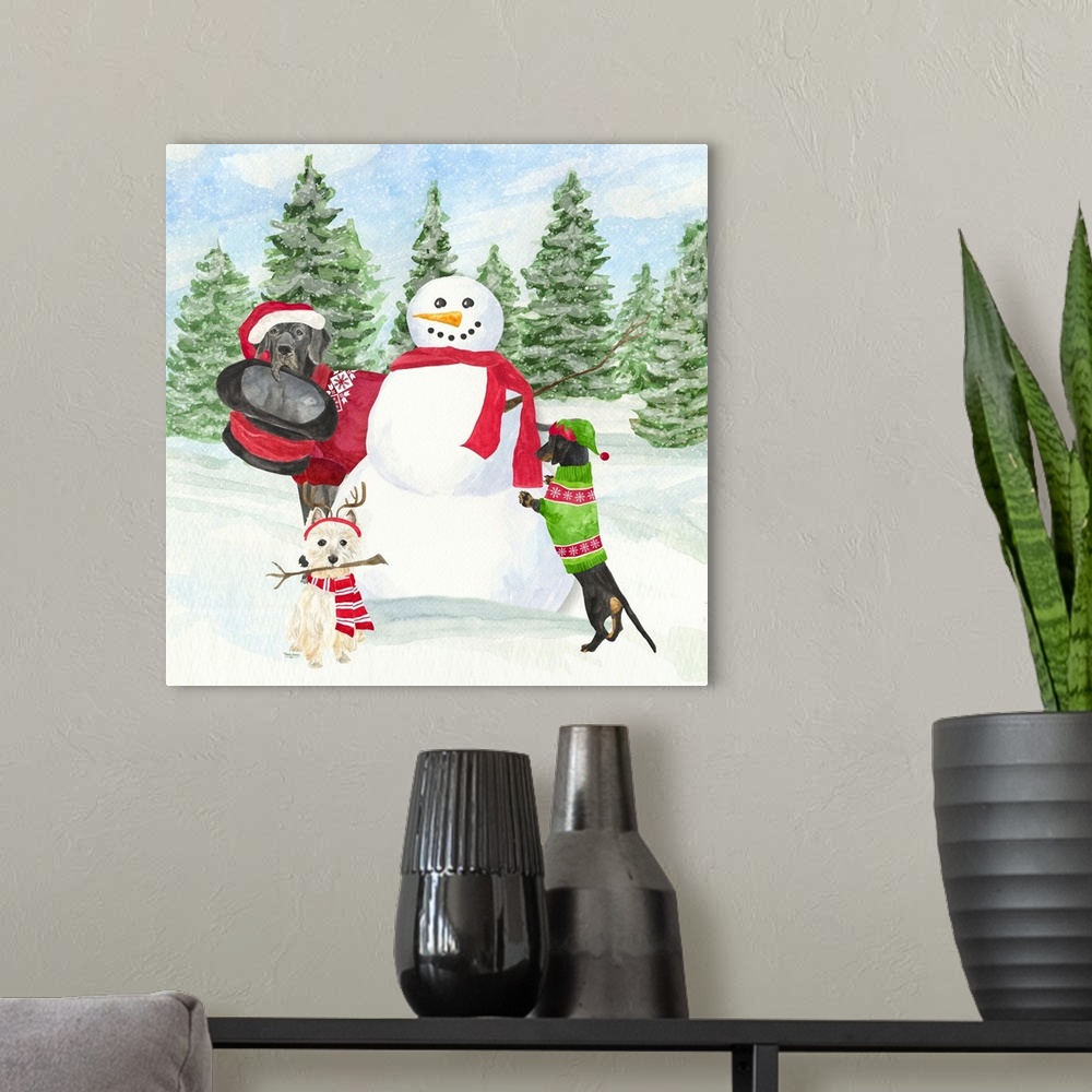A modern room featuring Dog Days of Christmas I Building Snowman