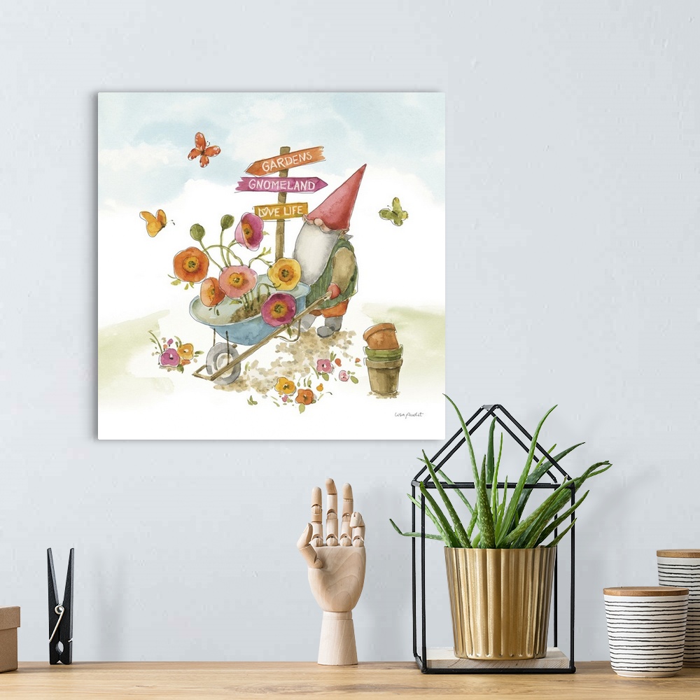 A bohemian room featuring Everyday Gnomes IV - Wheelbarrow