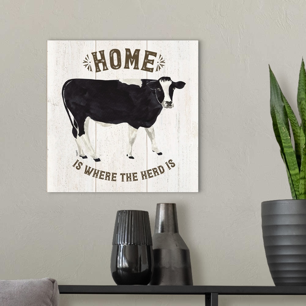 A modern room featuring Farm Life Cow Home Herd