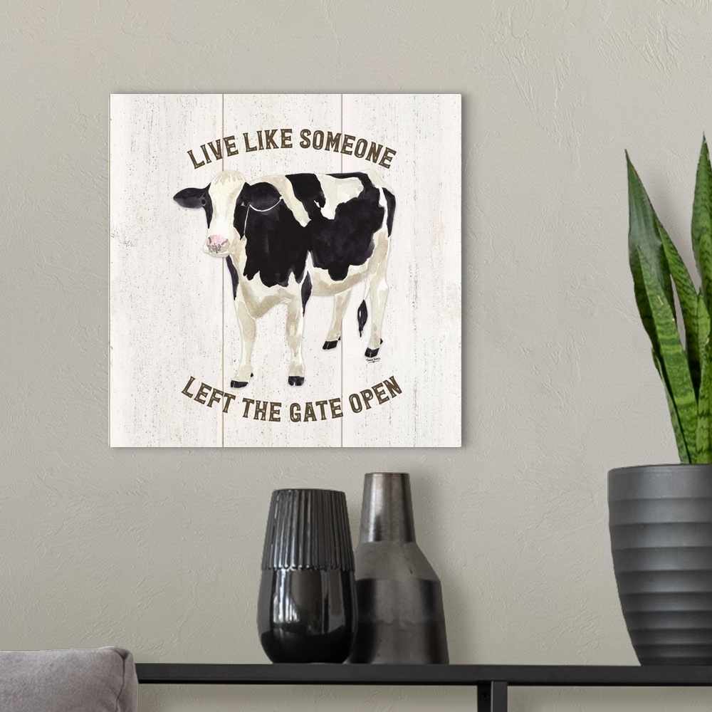 A modern room featuring Farm Life Cow Live Like Gate