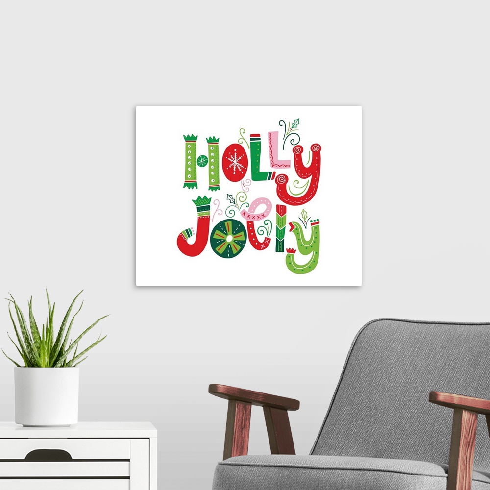 A modern room featuring Festive Lettering - Holly Jolly