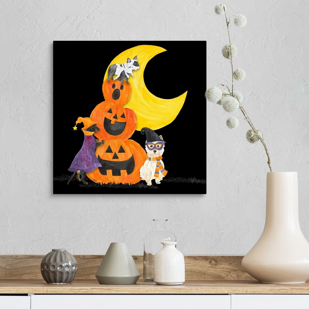 A farmhouse room featuring Fright Night Friends IV Pumpkin Stack