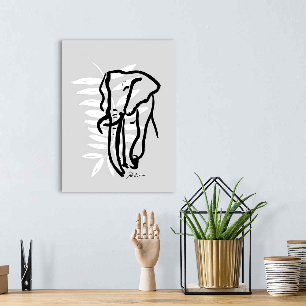 A bohemian room featuring Inked Safari Leaves II Elephant