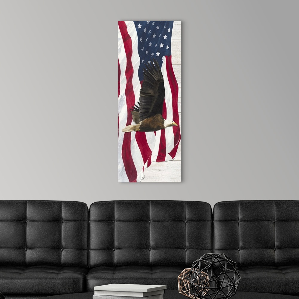 A modern room featuring Let Freedom Soar vertical II