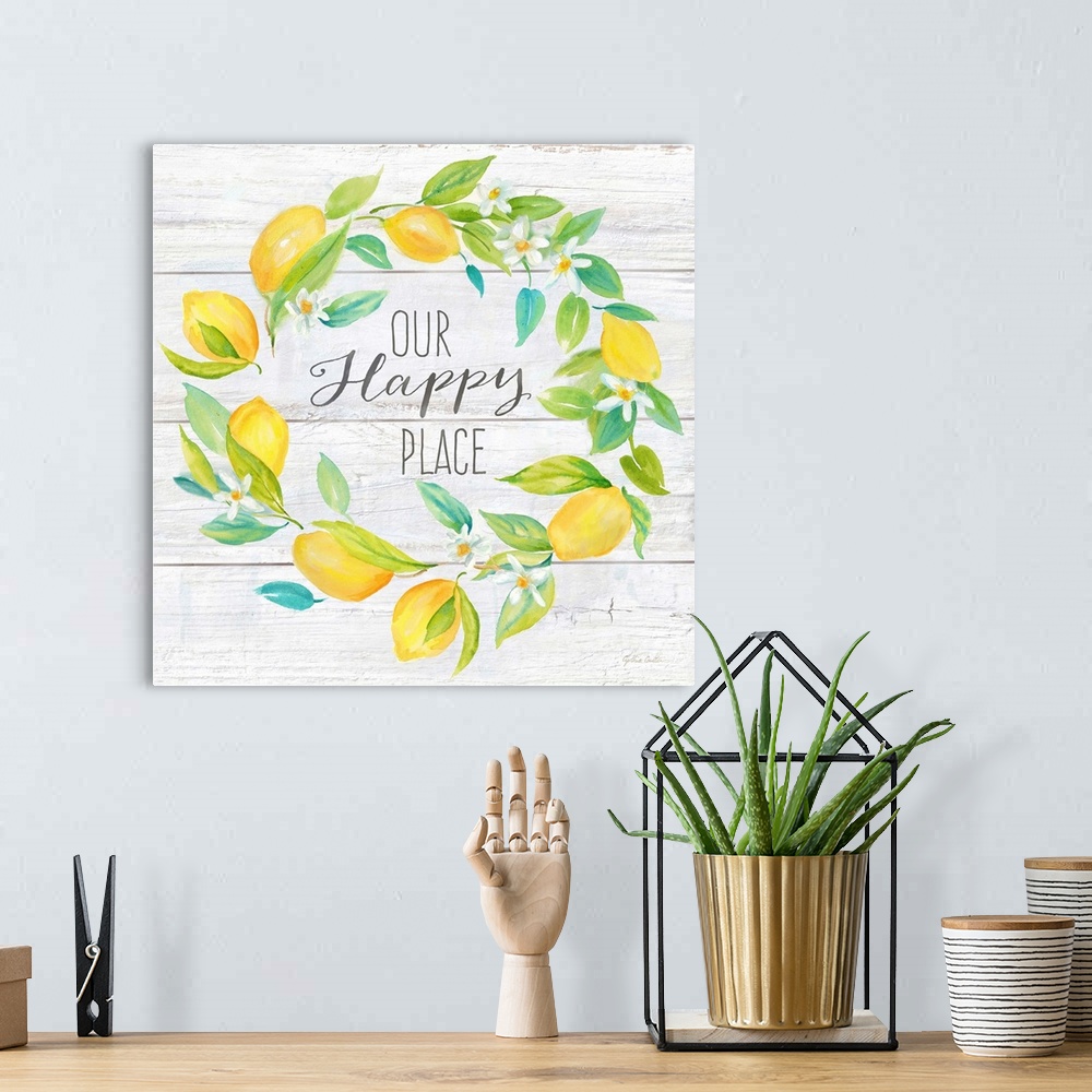 A bohemian room featuring Our Happy Place Lemon Wreath
