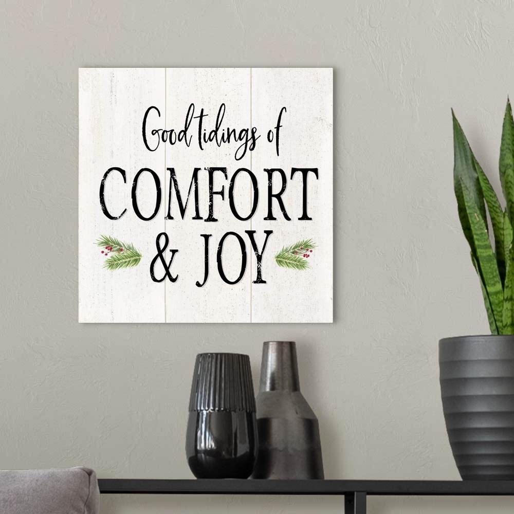 A modern room featuring Peaceful Christmas II Comfort and Joy black text