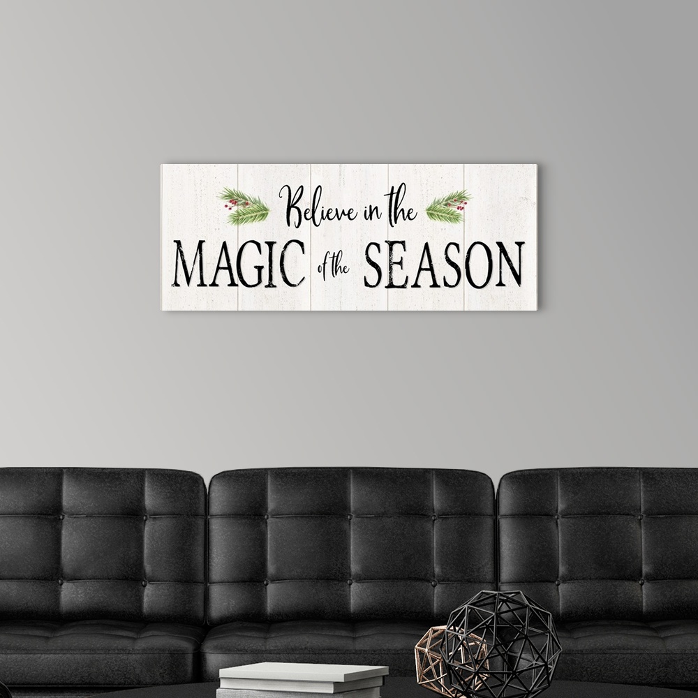 A modern room featuring Peaceful Christmas - Magic of the Season horiz black text