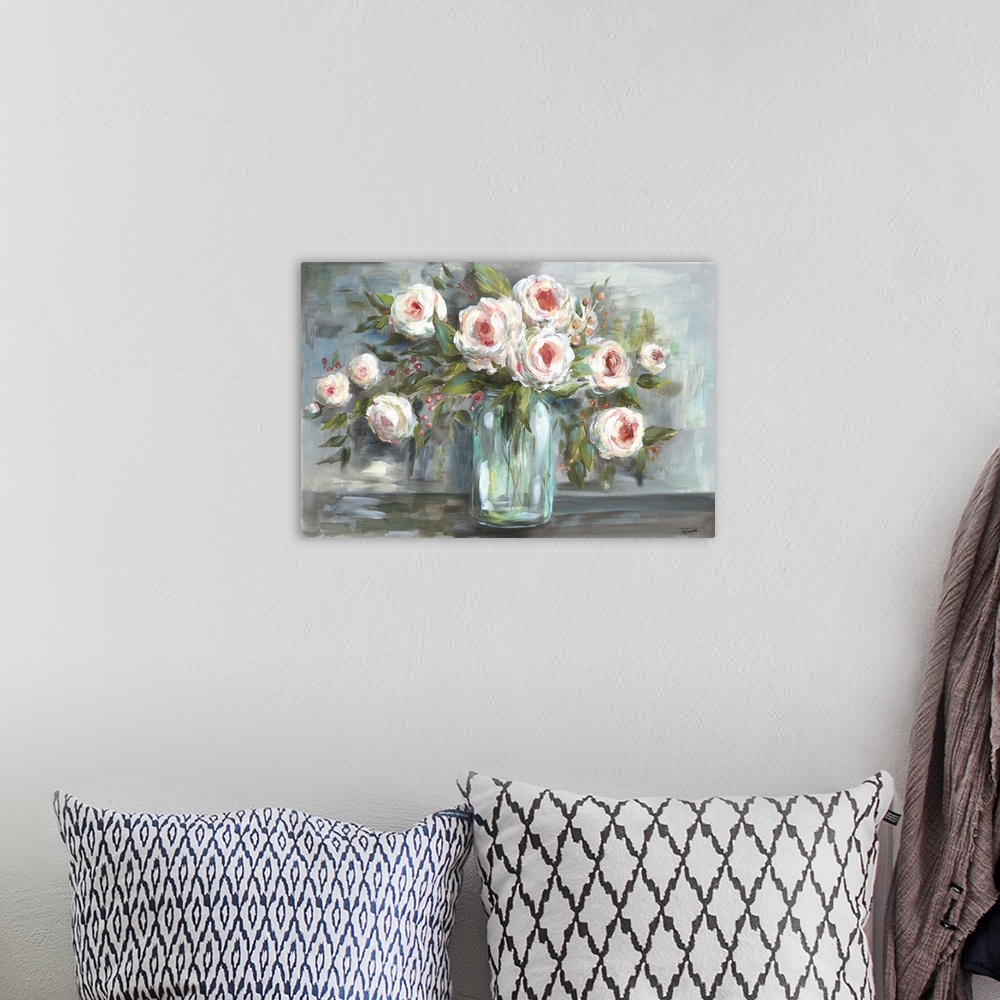 A bohemian room featuring Pink Blooms Still Life Landscape