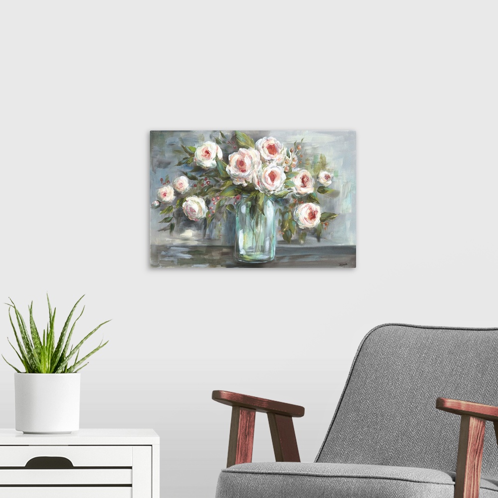 A modern room featuring Pink Blooms Still Life Landscape