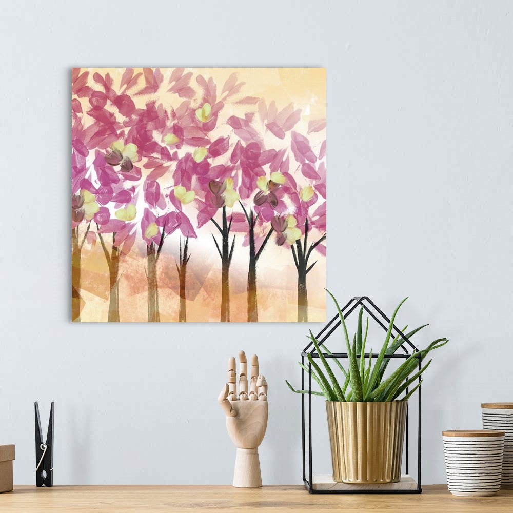 A bohemian room featuring Pink Trees