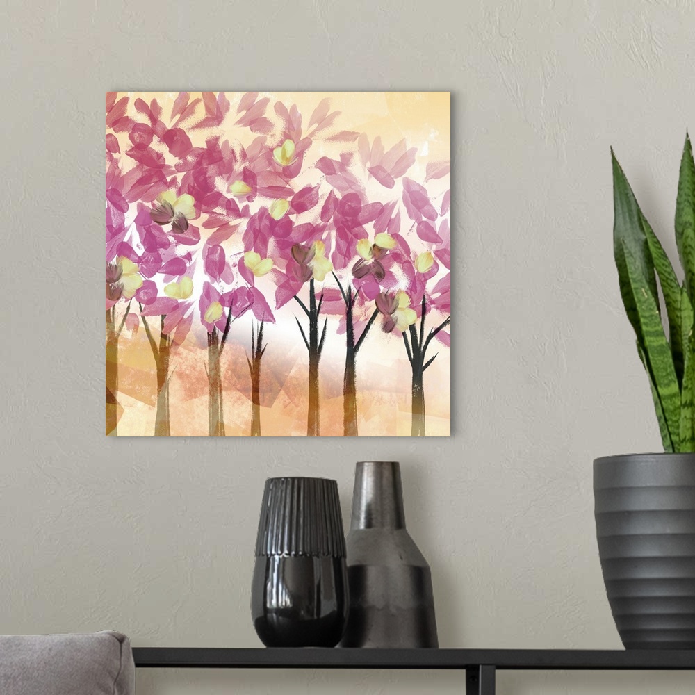 A modern room featuring Pink Trees