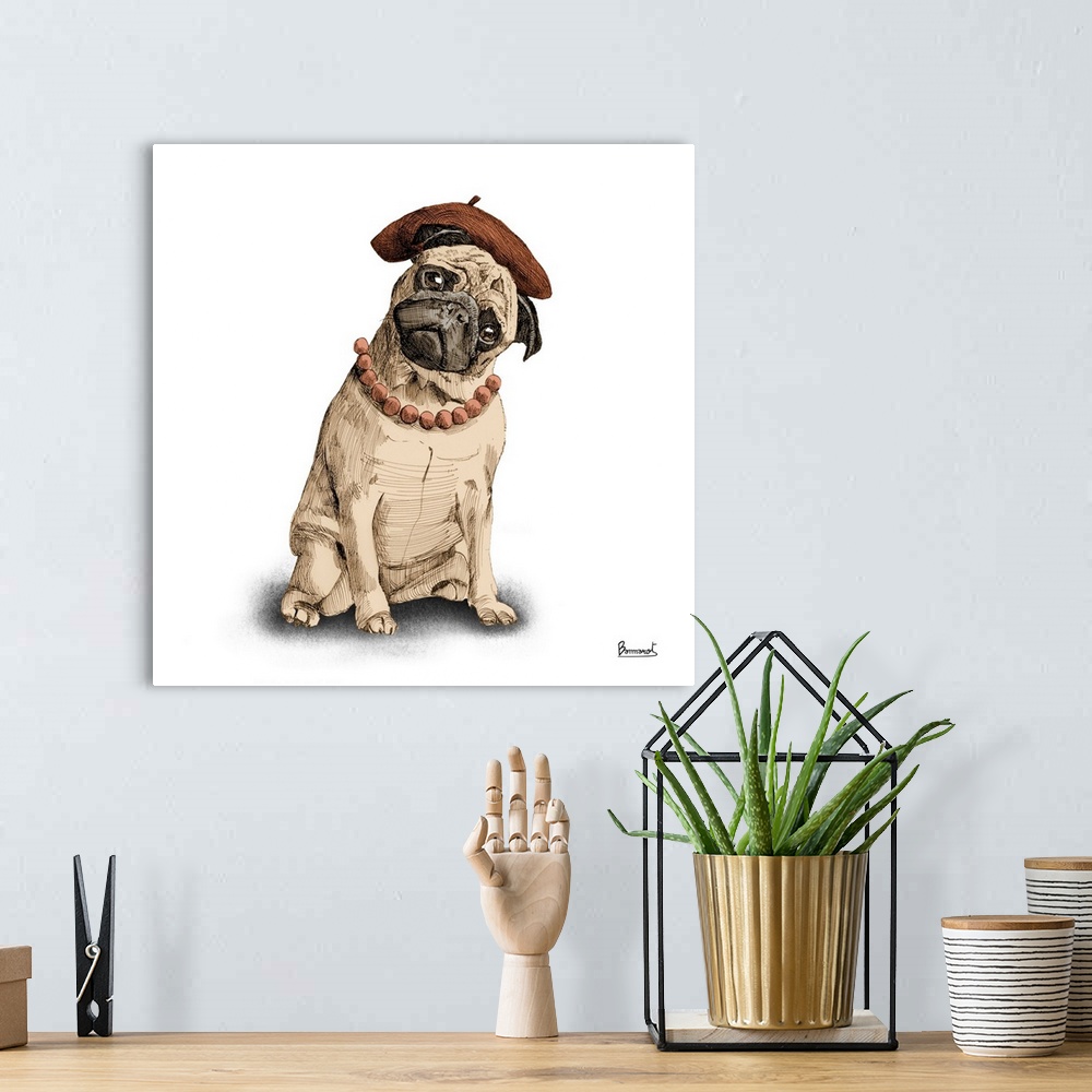 A bohemian room featuring Pugs in hats IV