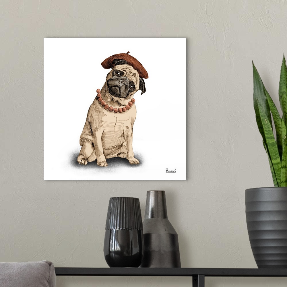 A modern room featuring Pugs in hats IV