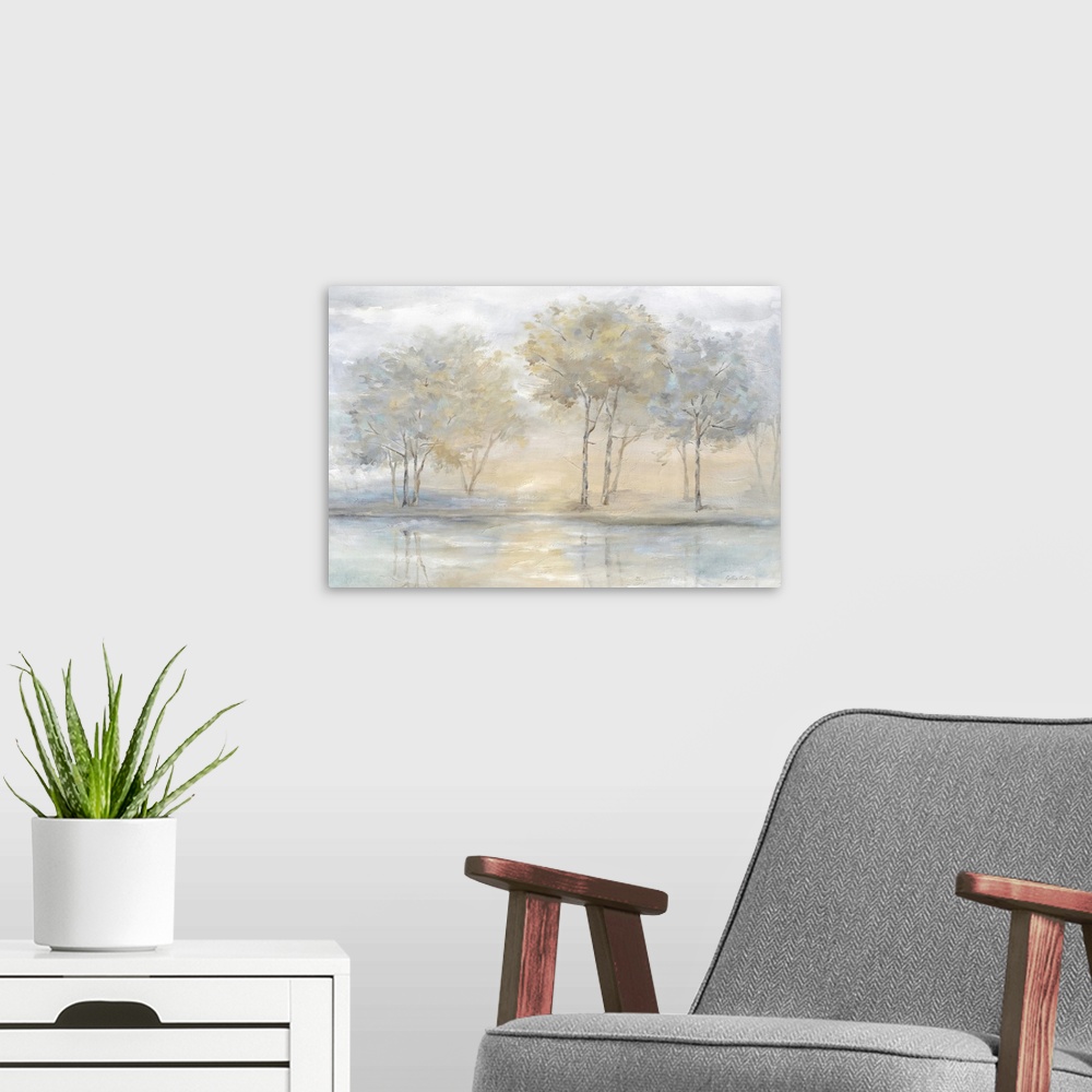 A modern room featuring Serene Scene Trees Landscape