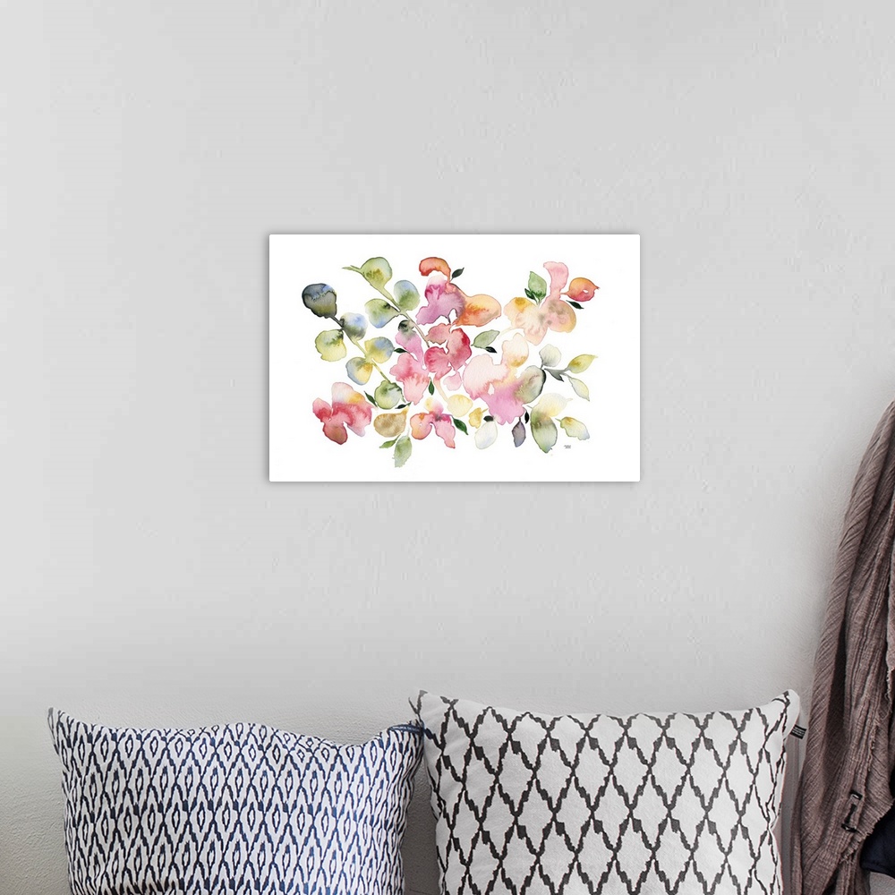 A bohemian room featuring Shades of Pink Watercolor Floral