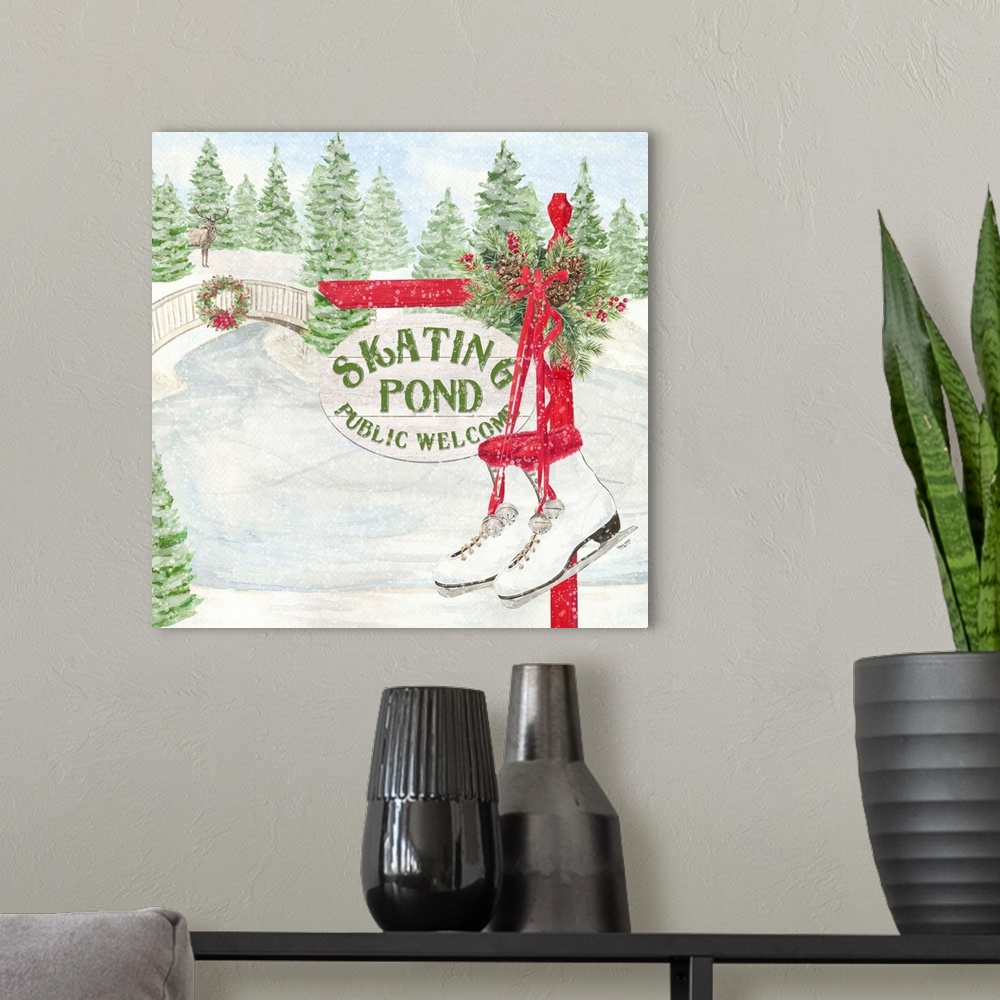 A modern room featuring Sleigh Bells Ring I Skating Pond