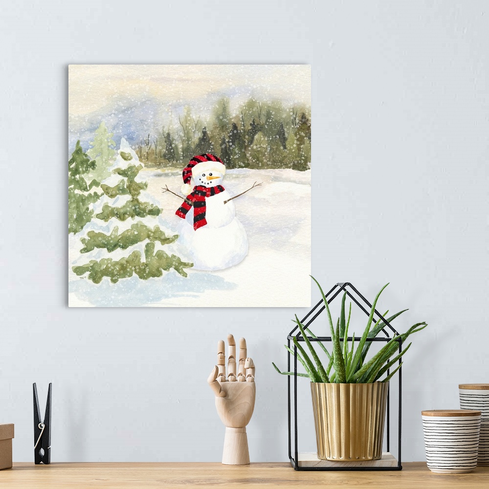 A bohemian room featuring Snowman Wonderland II Red Black Santa Hat