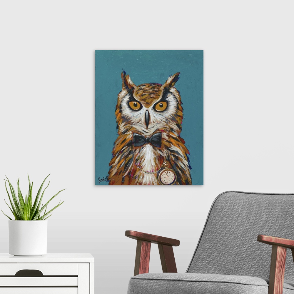 A modern room featuring Spy Animals I - Undercover Owl