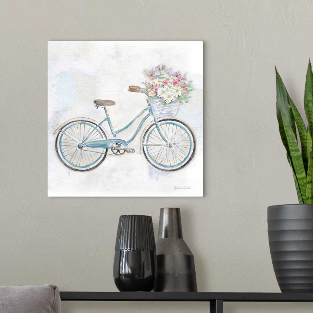 A modern room featuring Vintage Bike with Flower Basket I