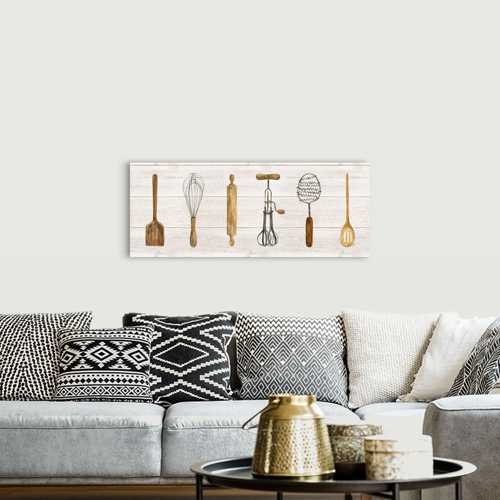 A bohemian room featuring Vintage Kitchen Utensils Panel