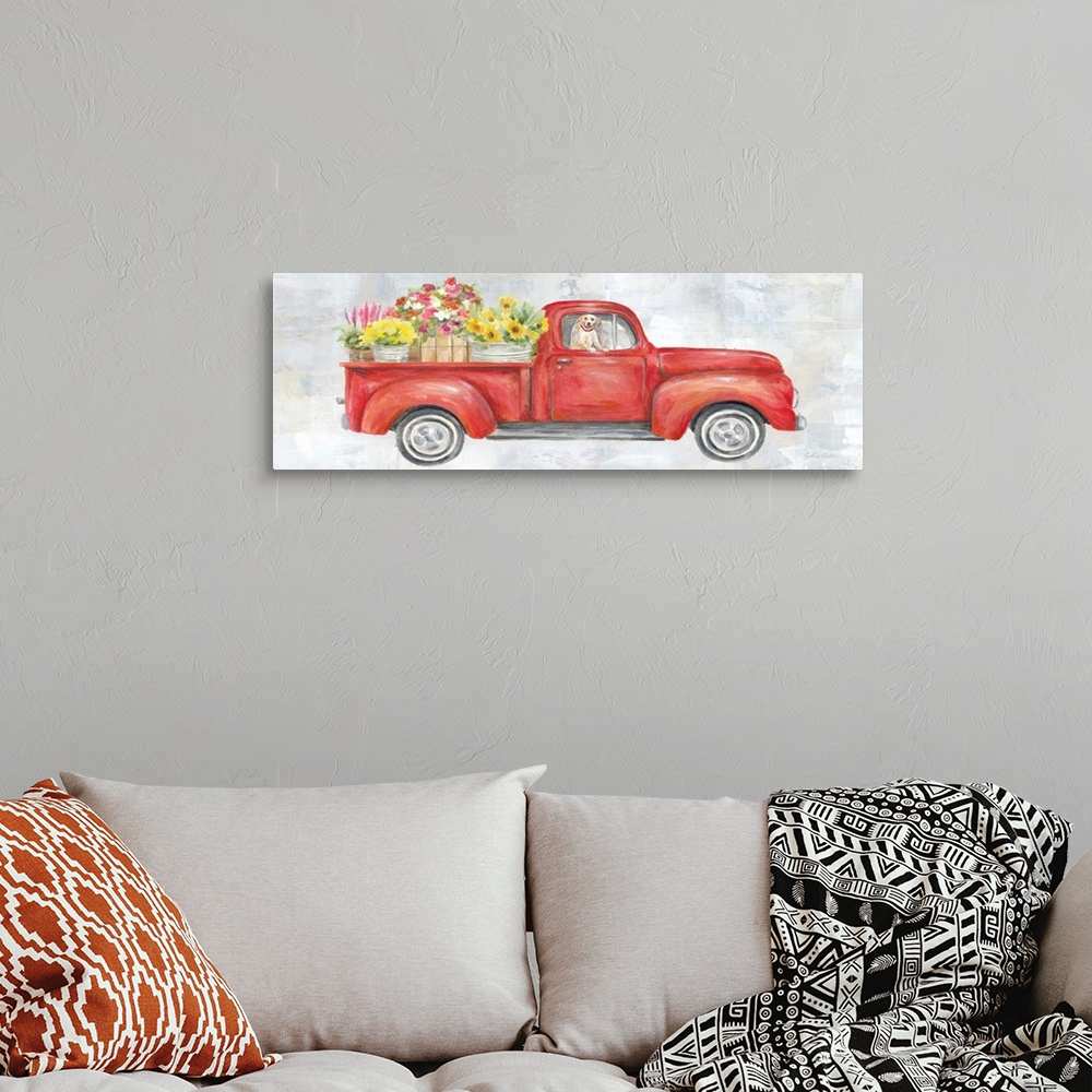 A bohemian room featuring Vintage Red Truck Panel