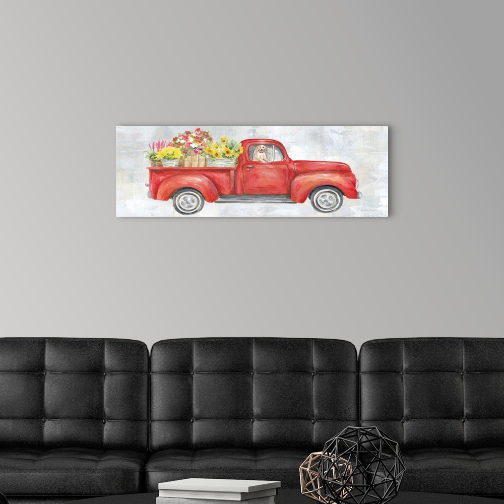 A modern room featuring Vintage Red Truck Panel
