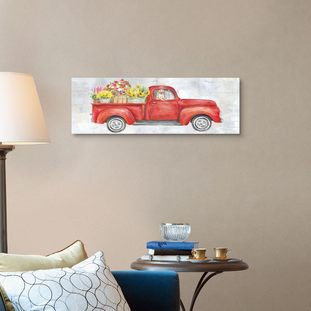 A traditional room featuring Vintage Red Truck Panel