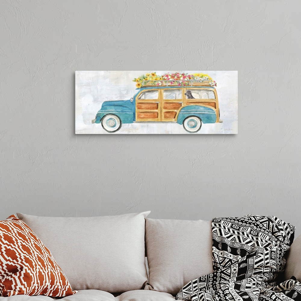 A bohemian room featuring Vintage Station Wagon Panel