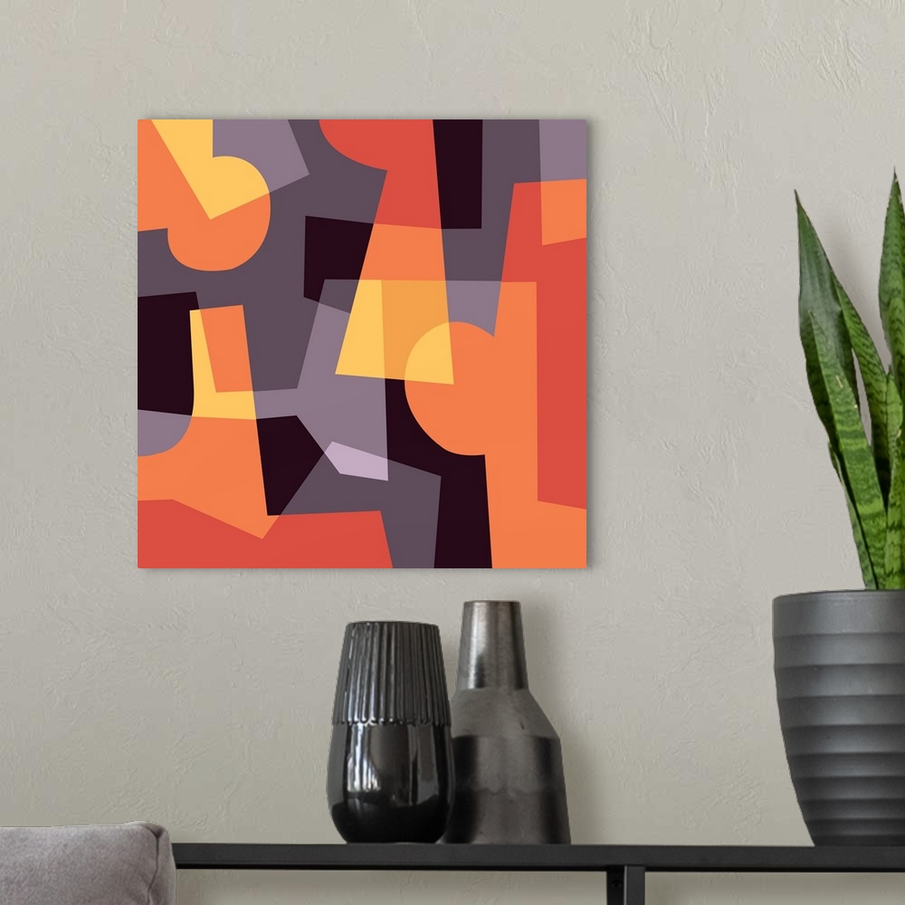 A modern room featuring Acrylic geometric abstract painting.