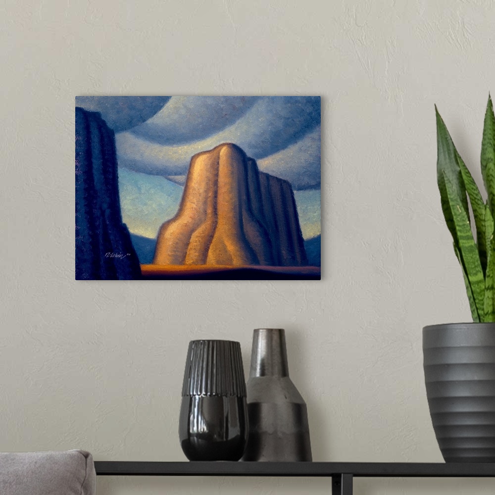 A modern room featuring Contemporary painting of a desert butte.