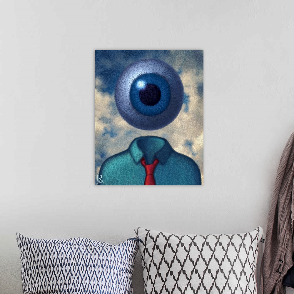 A bohemian room featuring You're being watched. This is an obvious play on the great surrealist, Rene Magritte.