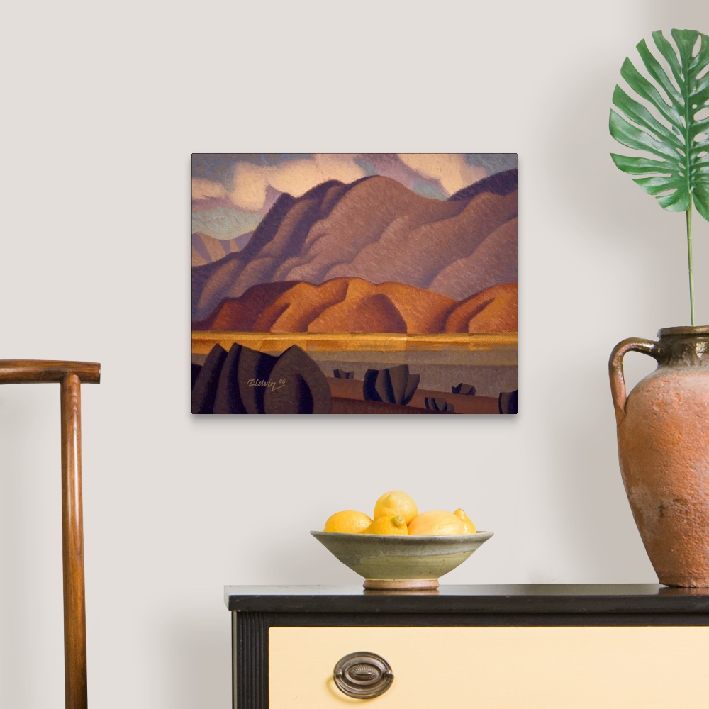 A traditional room featuring Contemporary landscape painting of the desert near Indio, California