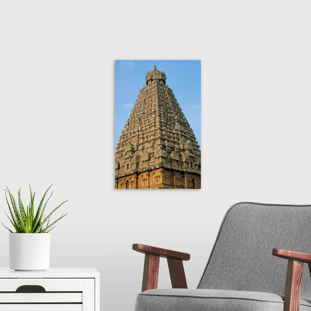 A modern room featuring A 10th century temple of Sri Brihadeswara, Thanjavur, Tamil Nadu, India