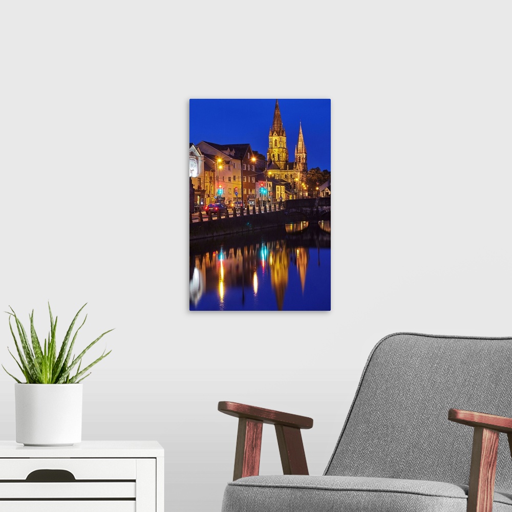 A modern room featuring A dusk view of St. Fin Barre's Cathedral, on the banks of the Lee River, in Cork, County Cork, Mu...